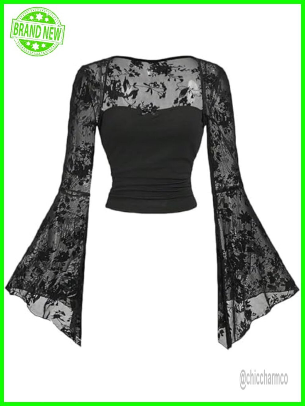 Mesh Bell Sleeve Y2K Crop Top Goth Tee Grunge